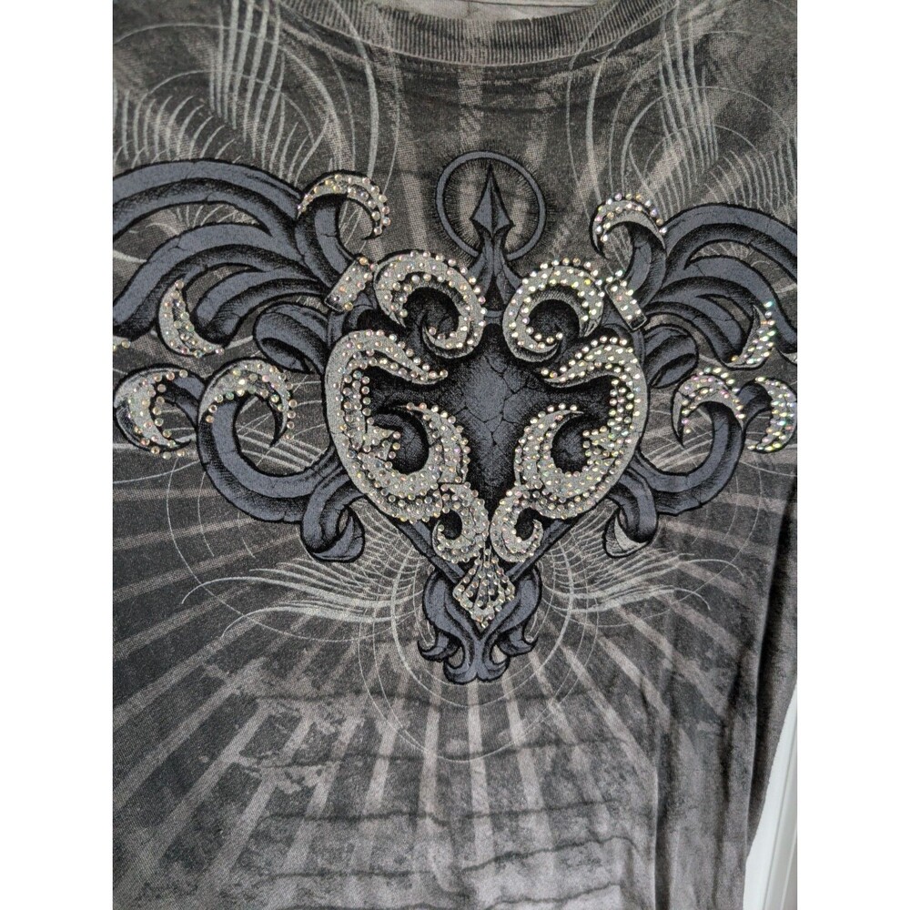 SINFUL AFFLICTION Y2K 00s Wing Bling Long Sleeve Shirt Layered Crest Biker - Picture 2 of 9
